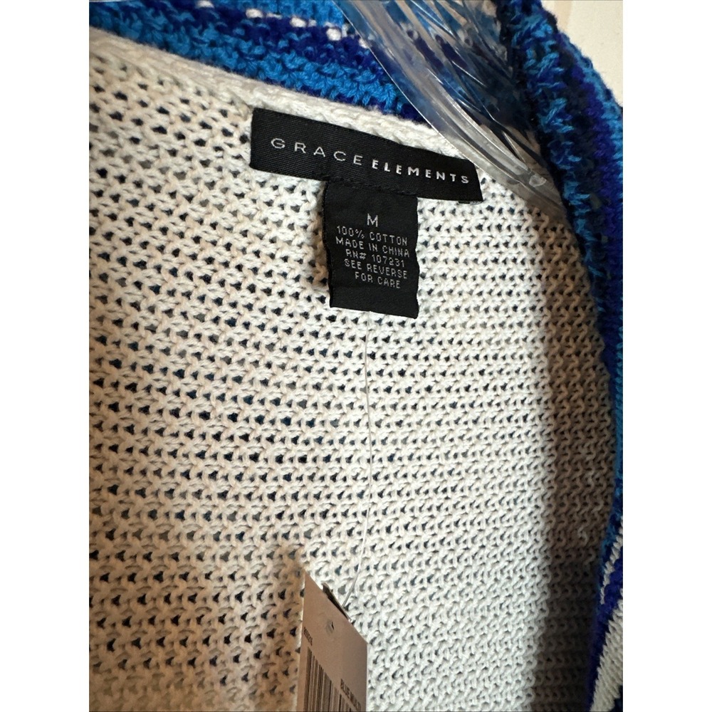 NWT Grace Elements Blue‎ Cocoon Collar Knit Open Front Cardigan Sweater Medium - Picture 3 of 4